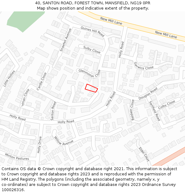 40, SANTON ROAD, FOREST TOWN, MANSFIELD, NG19 0PR: Location map and indicative extent of plot