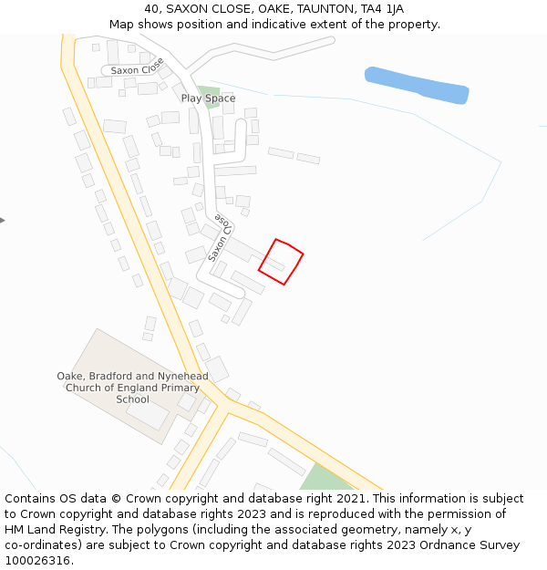 40, SAXON CLOSE, OAKE, TAUNTON, TA4 1JA: Location map and indicative extent of plot