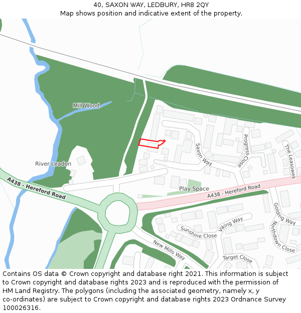 40, SAXON WAY, LEDBURY, HR8 2QY: Location map and indicative extent of plot