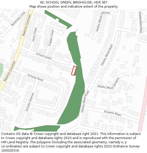 40, SCHOOL GREEN, BRIGHOUSE, HD6 3EY: Location map and indicative extent of plot