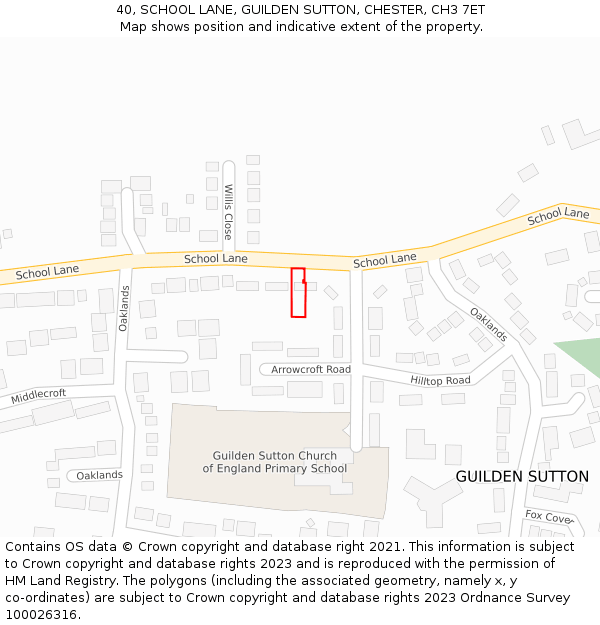 40, SCHOOL LANE, GUILDEN SUTTON, CHESTER, CH3 7ET: Location map and indicative extent of plot