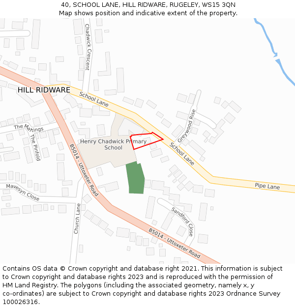 40, SCHOOL LANE, HILL RIDWARE, RUGELEY, WS15 3QN: Location map and indicative extent of plot