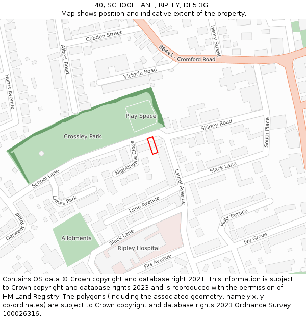 40, SCHOOL LANE, RIPLEY, DE5 3GT: Location map and indicative extent of plot