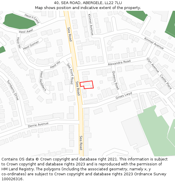 40, SEA ROAD, ABERGELE, LL22 7LU: Location map and indicative extent of plot