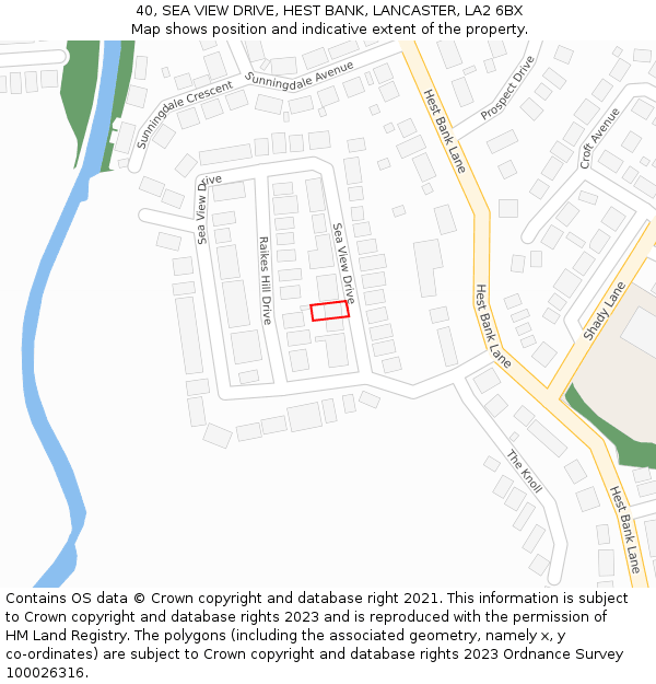 40, SEA VIEW DRIVE, HEST BANK, LANCASTER, LA2 6BX: Location map and indicative extent of plot