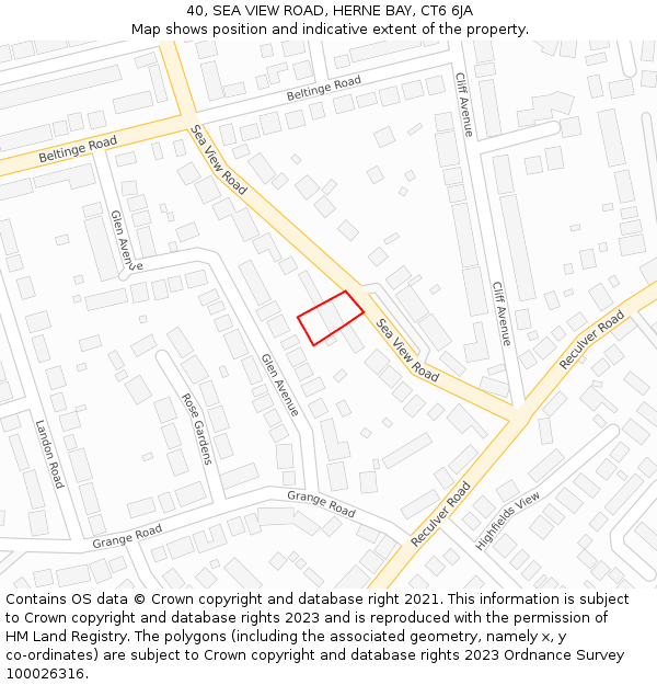 40, SEA VIEW ROAD, HERNE BAY, CT6 6JA: Location map and indicative extent of plot