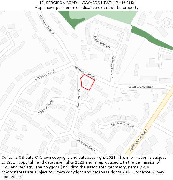 40, SERGISON ROAD, HAYWARDS HEATH, RH16 1HX: Location map and indicative extent of plot