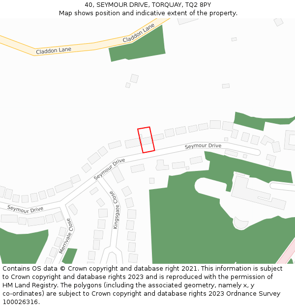 40, SEYMOUR DRIVE, TORQUAY, TQ2 8PY: Location map and indicative extent of plot