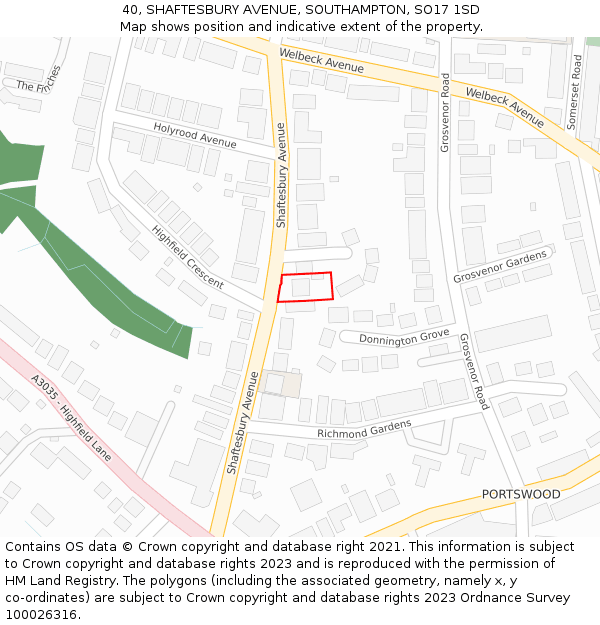40, SHAFTESBURY AVENUE, SOUTHAMPTON, SO17 1SD: Location map and indicative extent of plot