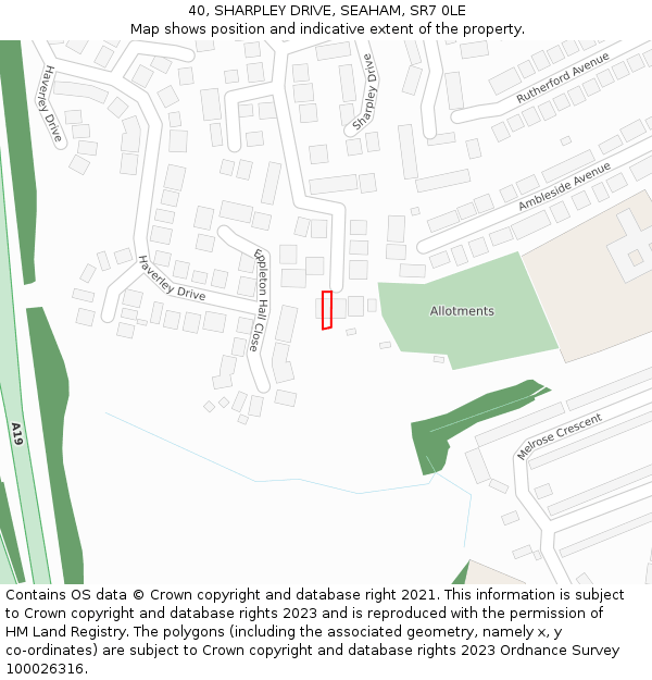 40, SHARPLEY DRIVE, SEAHAM, SR7 0LE: Location map and indicative extent of plot