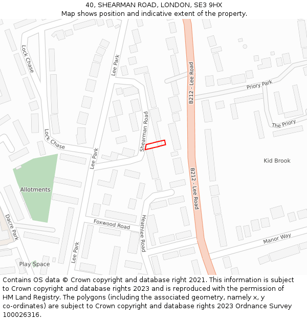 40, SHEARMAN ROAD, LONDON, SE3 9HX: Location map and indicative extent of plot