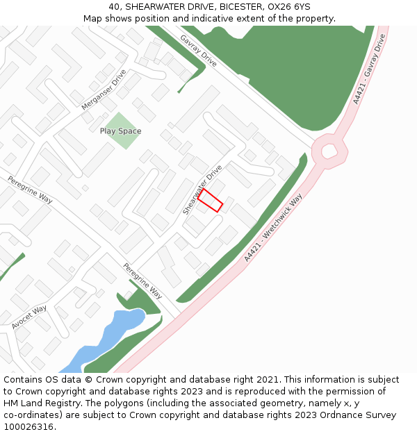 40, SHEARWATER DRIVE, BICESTER, OX26 6YS: Location map and indicative extent of plot