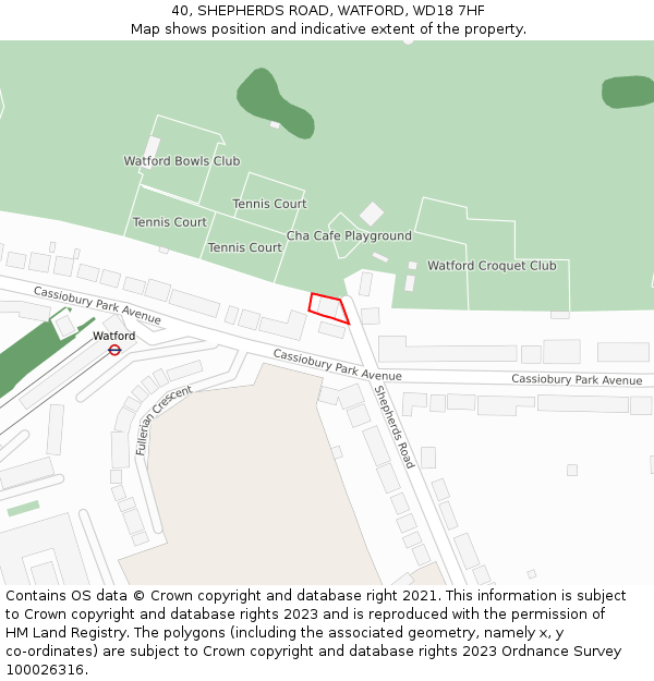 40, SHEPHERDS ROAD, WATFORD, WD18 7HF: Location map and indicative extent of plot