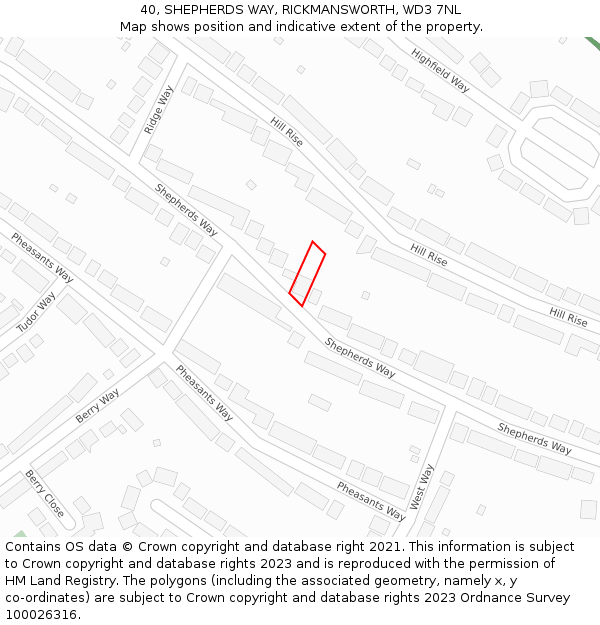 40, SHEPHERDS WAY, RICKMANSWORTH, WD3 7NL: Location map and indicative extent of plot