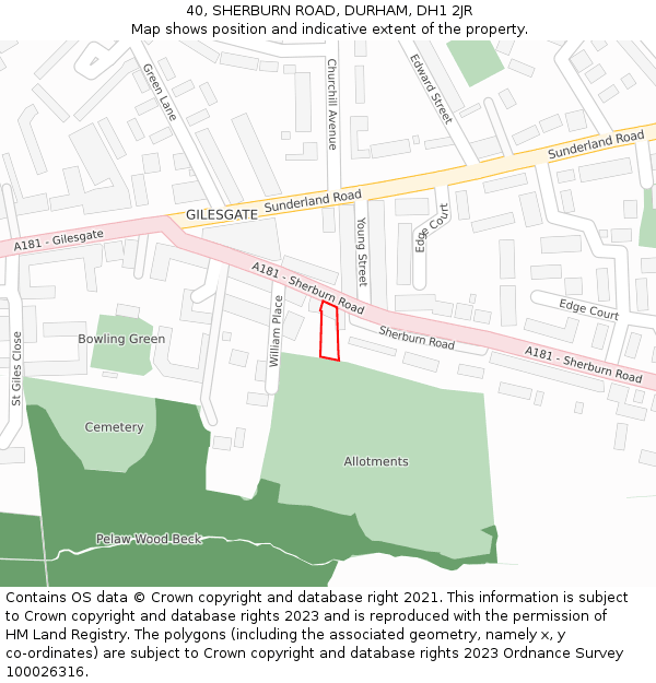 40, SHERBURN ROAD, DURHAM, DH1 2JR: Location map and indicative extent of plot