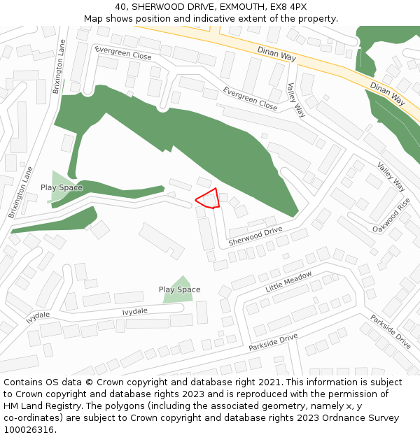 40, SHERWOOD DRIVE, EXMOUTH, EX8 4PX: Location map and indicative extent of plot