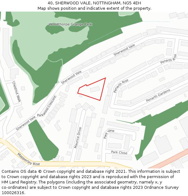 40, SHERWOOD VALE, NOTTINGHAM, NG5 4EH: Location map and indicative extent of plot