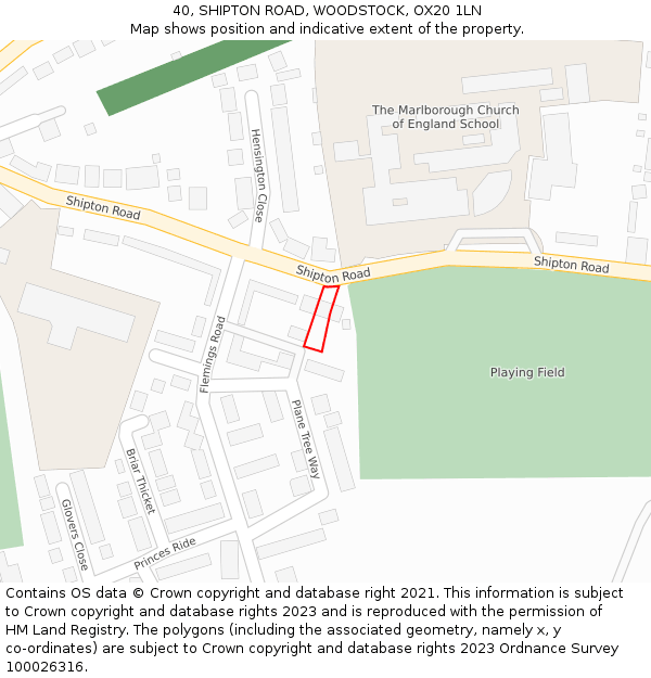 40, SHIPTON ROAD, WOODSTOCK, OX20 1LN: Location map and indicative extent of plot