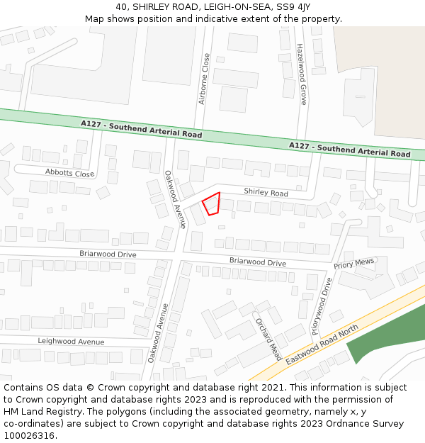 40, SHIRLEY ROAD, LEIGH-ON-SEA, SS9 4JY: Location map and indicative extent of plot