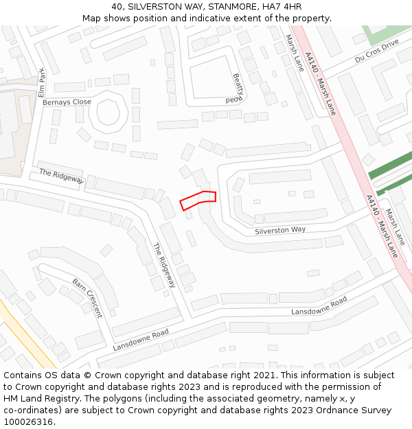 40, SILVERSTON WAY, STANMORE, HA7 4HR: Location map and indicative extent of plot