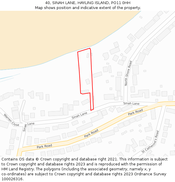 40, SINAH LANE, HAYLING ISLAND, PO11 0HH: Location map and indicative extent of plot