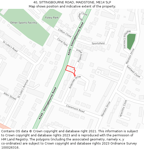 40, SITTINGBOURNE ROAD, MAIDSTONE, ME14 5LP: Location map and indicative extent of plot
