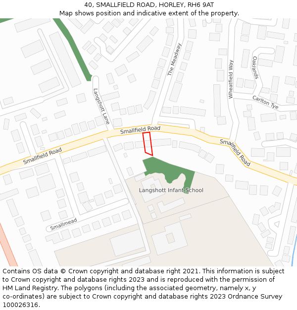 40, SMALLFIELD ROAD, HORLEY, RH6 9AT: Location map and indicative extent of plot