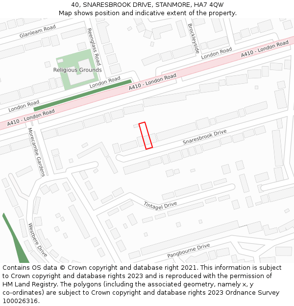 40, SNARESBROOK DRIVE, STANMORE, HA7 4QW: Location map and indicative extent of plot