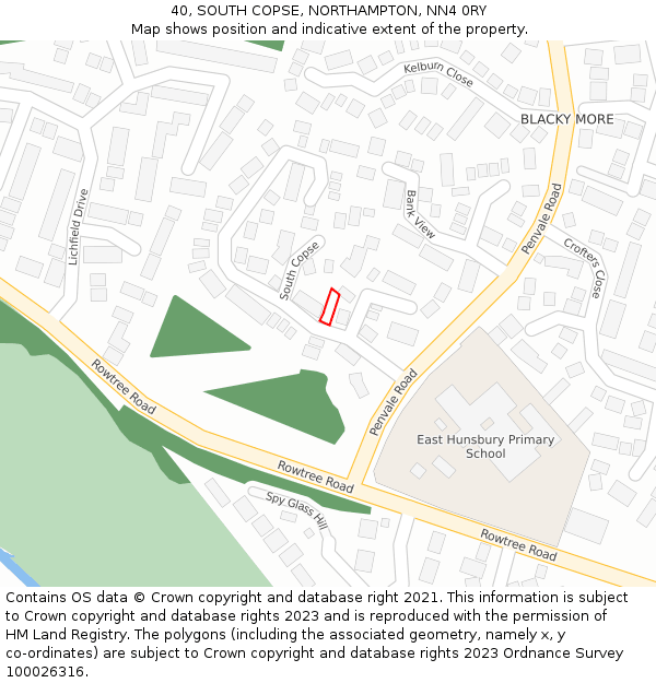 40, SOUTH COPSE, NORTHAMPTON, NN4 0RY: Location map and indicative extent of plot
