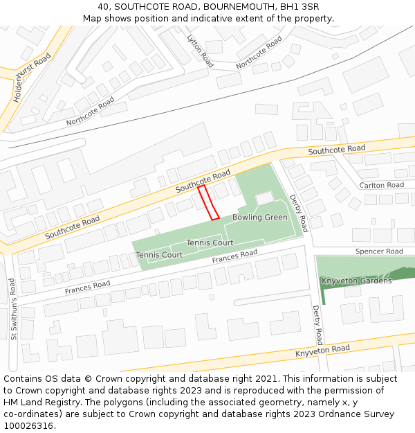 40, SOUTHCOTE ROAD, BOURNEMOUTH, BH1 3SR: Location map and indicative extent of plot