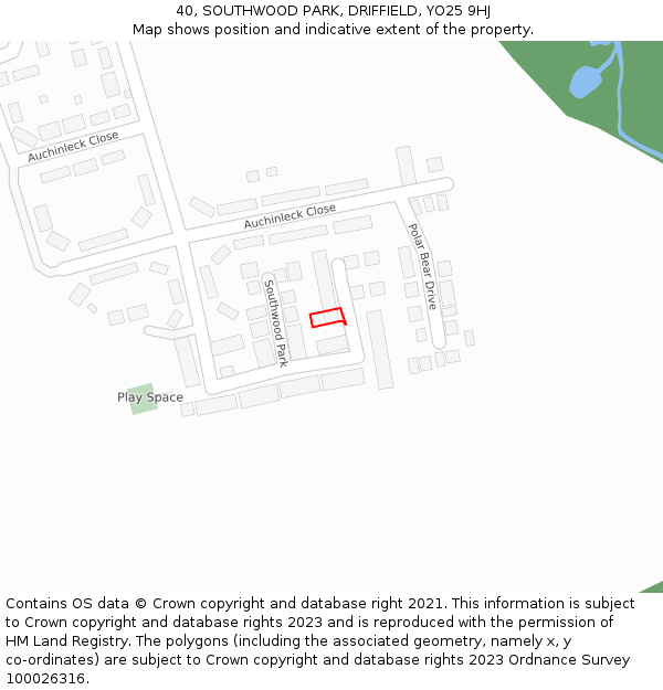 40, SOUTHWOOD PARK, DRIFFIELD, YO25 9HJ: Location map and indicative extent of plot