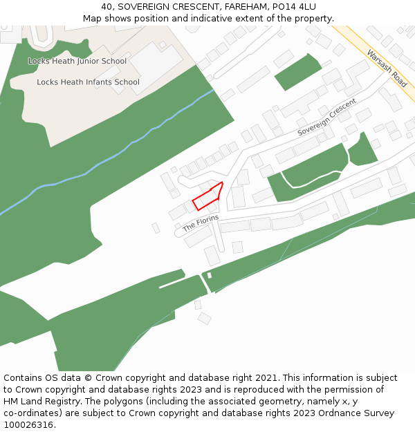 40, SOVEREIGN CRESCENT, FAREHAM, PO14 4LU: Location map and indicative extent of plot