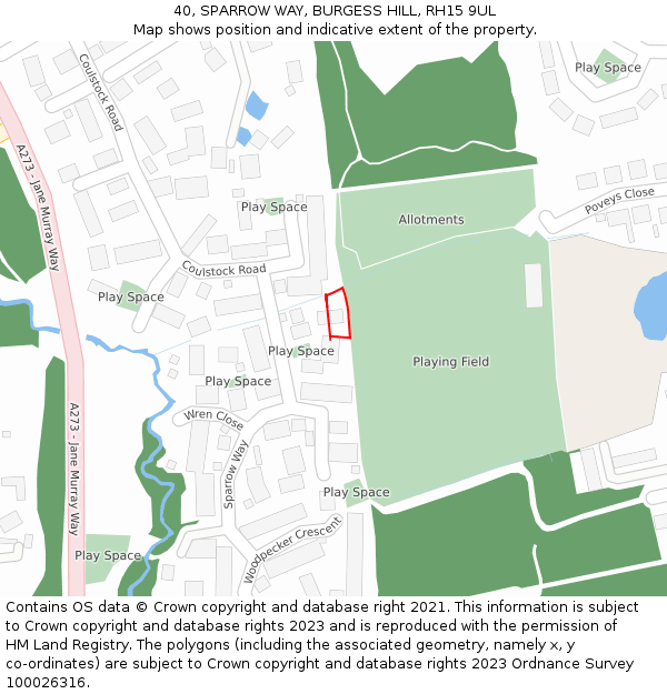 40, SPARROW WAY, BURGESS HILL, RH15 9UL: Location map and indicative extent of plot