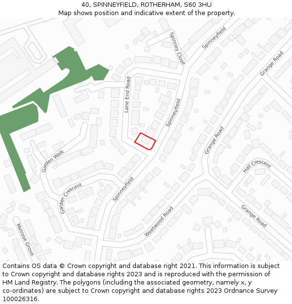 40, SPINNEYFIELD, ROTHERHAM, S60 3HU: Location map and indicative extent of plot