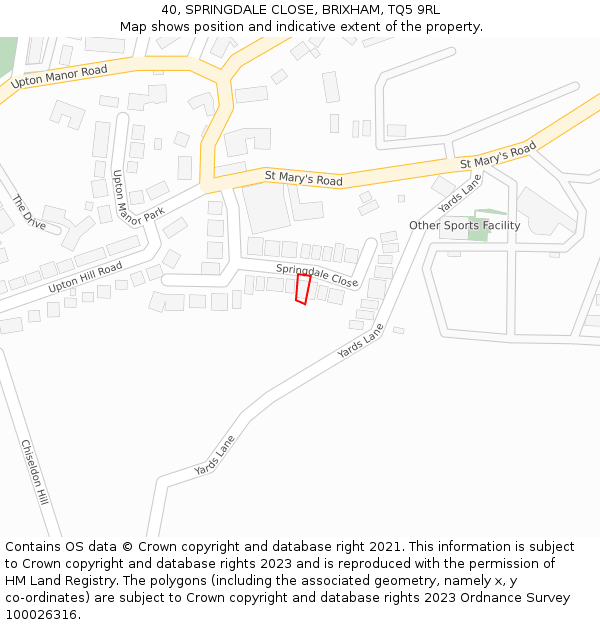 40, SPRINGDALE CLOSE, BRIXHAM, TQ5 9RL: Location map and indicative extent of plot