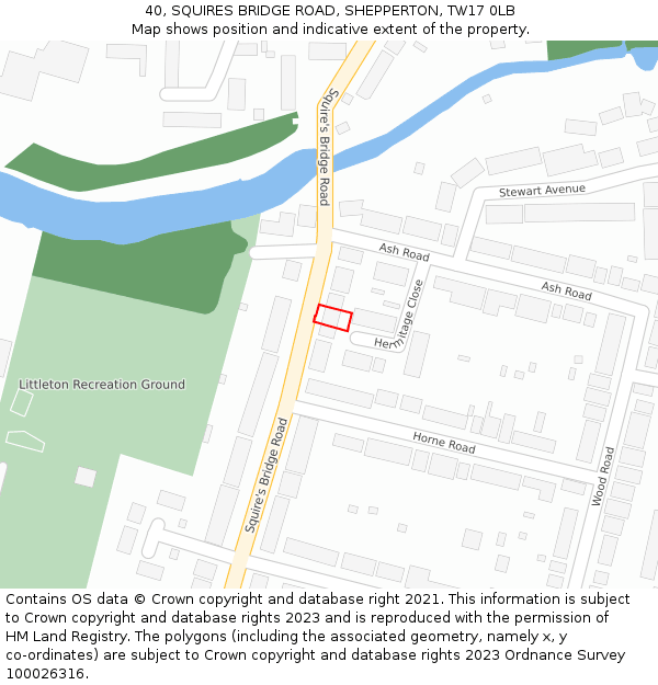 40, SQUIRES BRIDGE ROAD, SHEPPERTON, TW17 0LB: Location map and indicative extent of plot