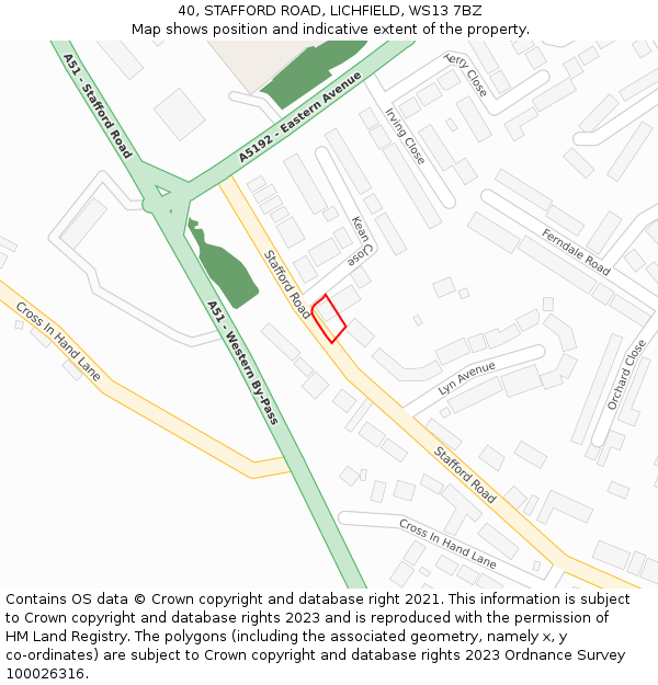 40, STAFFORD ROAD, LICHFIELD, WS13 7BZ: Location map and indicative extent of plot