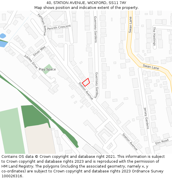 40, STATION AVENUE, WICKFORD, SS11 7AY: Location map and indicative extent of plot