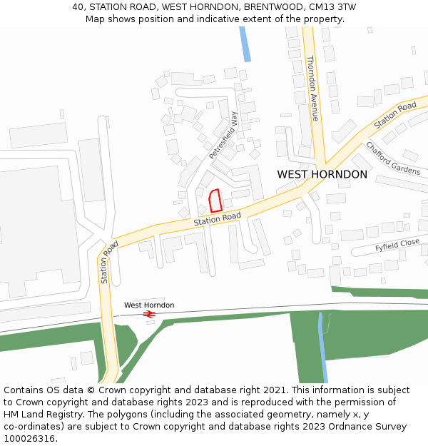 40, STATION ROAD, WEST HORNDON, BRENTWOOD, CM13 3TW: Location map and indicative extent of plot