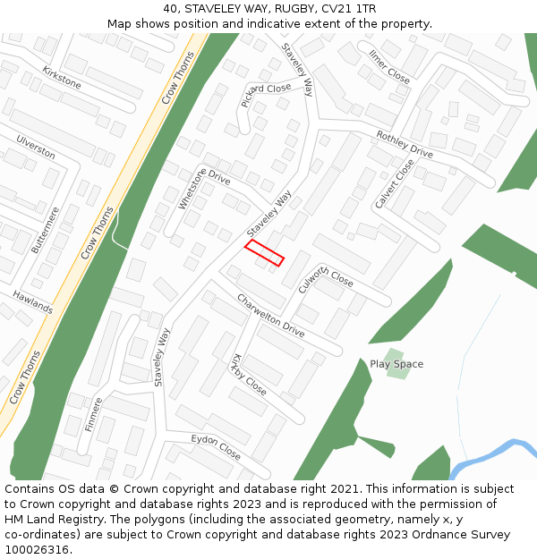 40, STAVELEY WAY, RUGBY, CV21 1TR: Location map and indicative extent of plot