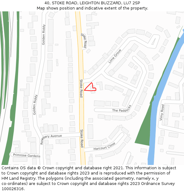 40, STOKE ROAD, LEIGHTON BUZZARD, LU7 2SP: Location map and indicative extent of plot