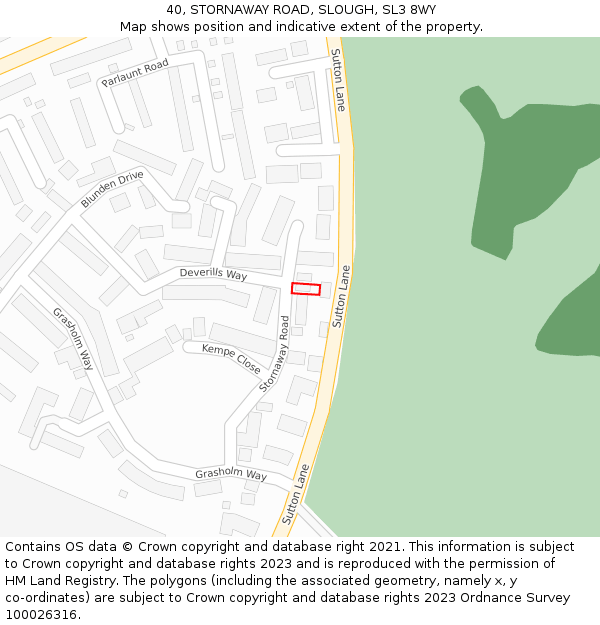 40, STORNAWAY ROAD, SLOUGH, SL3 8WY: Location map and indicative extent of plot