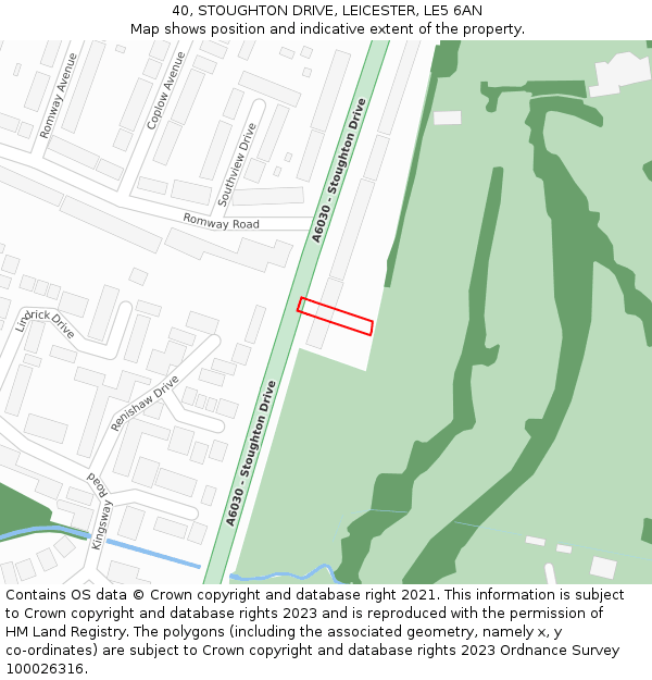 40, STOUGHTON DRIVE, LEICESTER, LE5 6AN: Location map and indicative extent of plot