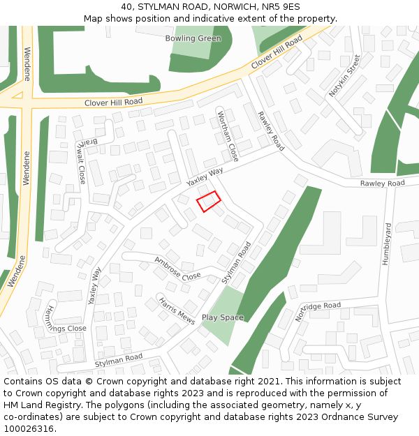 40, STYLMAN ROAD, NORWICH, NR5 9ES: Location map and indicative extent of plot