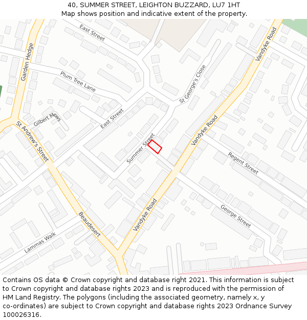 40, SUMMER STREET, LEIGHTON BUZZARD, LU7 1HT: Location map and indicative extent of plot