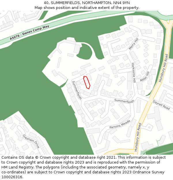 40, SUMMERFIELDS, NORTHAMPTON, NN4 9YN: Location map and indicative extent of plot