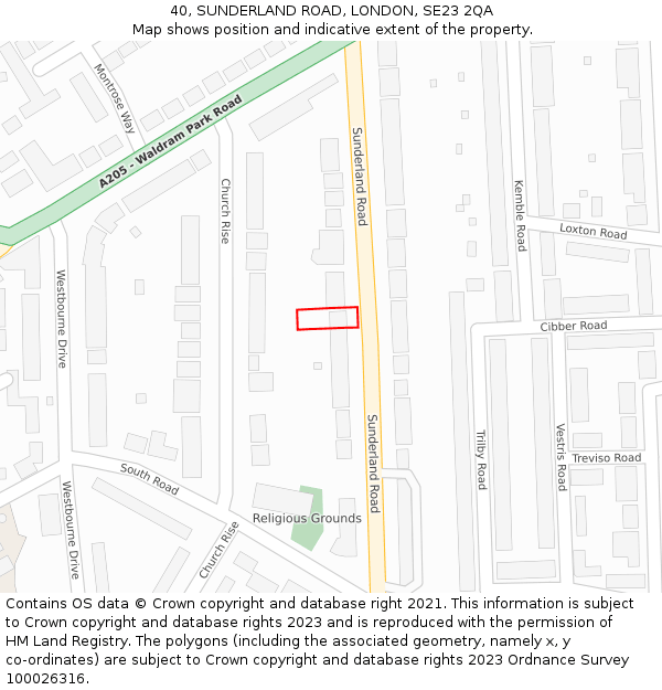 40, SUNDERLAND ROAD, LONDON, SE23 2QA: Location map and indicative extent of plot