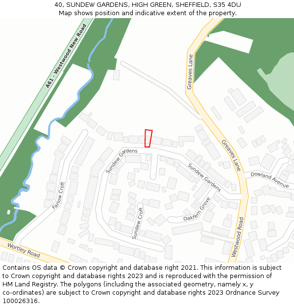 40, SUNDEW GARDENS, HIGH GREEN, SHEFFIELD, S35 4DU: Location map and indicative extent of plot