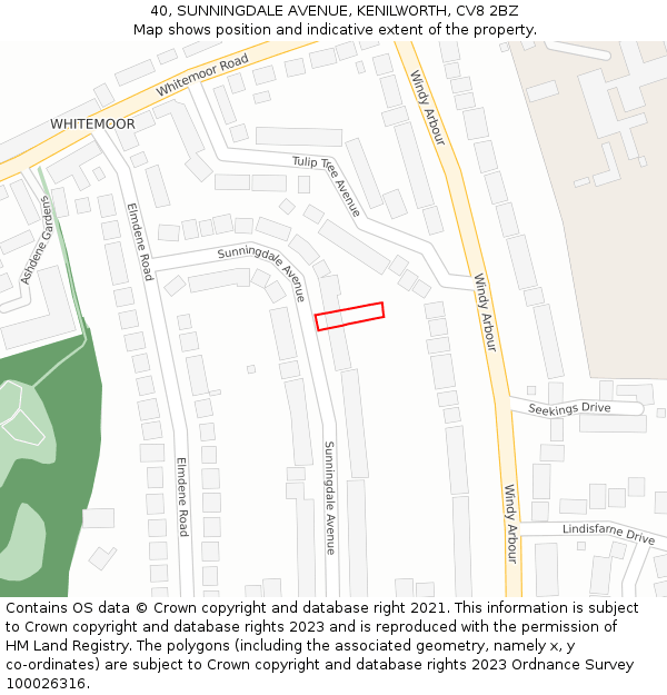 40, SUNNINGDALE AVENUE, KENILWORTH, CV8 2BZ: Location map and indicative extent of plot