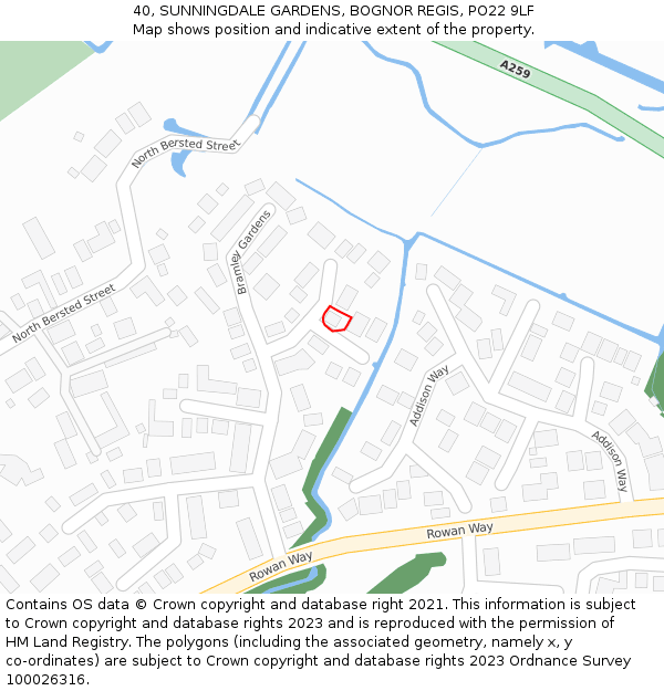 40, SUNNINGDALE GARDENS, BOGNOR REGIS, PO22 9LF: Location map and indicative extent of plot